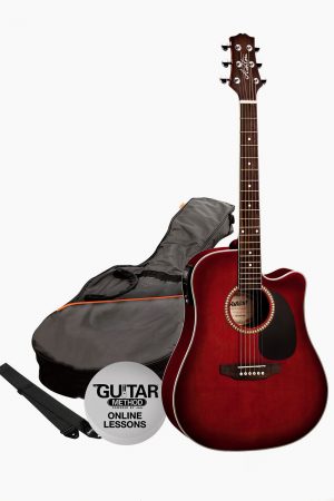 Guitarra electroacustica rojo vino asthon con funda
