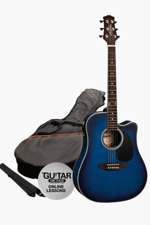 Pack guitarra electroacústica azul con funda asthon