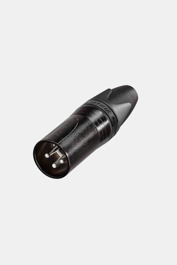 Conector XLR macho de 3 polos con contactos plateados y carcasa negra