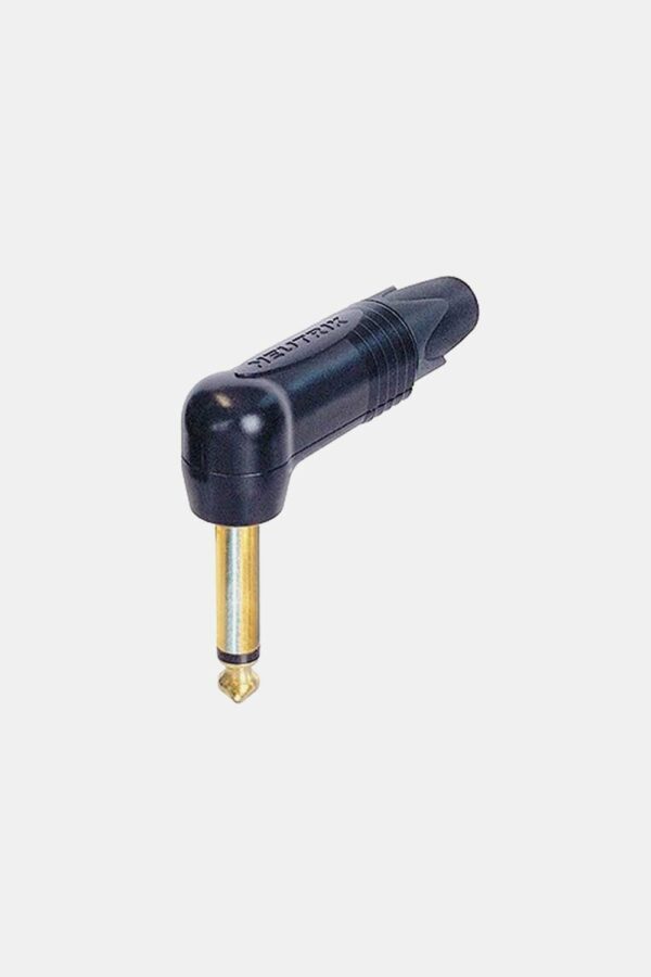 Conector jack de 6,3 mm, 2 polos, contactos dorados, conector acodado