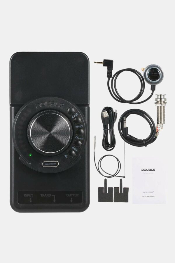 PREAMPLIFICADOR DE GUITARRA CLÁSICA Y ACÚSTICA CON CONEXIÓN BLUETOOTH, EFECTOS Y BATERÍA RECARGABLE PIEZO PLANO